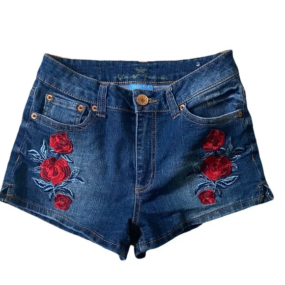 Almost Famous Shorts Almost Famous High Rise Embroidered Rose